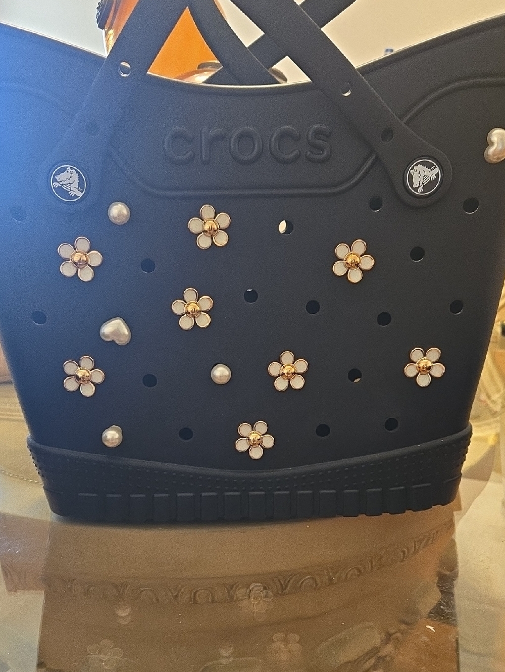 CROCS Black Floral Pearl Charm Tote